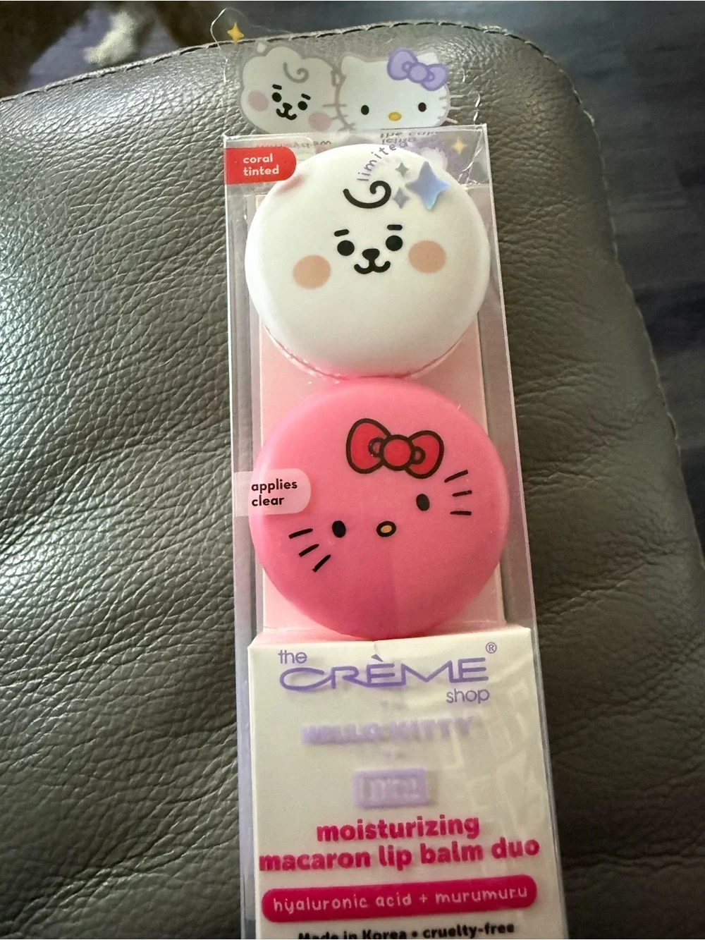 The Crème Shop x Hello Kitty Coral Tinted & Clear Pink Macaron Lip Balm Duo